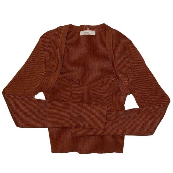 Anthropologie Mable Brown Ribbed Long Sleeve Top Size Large - Picture 1 of 2